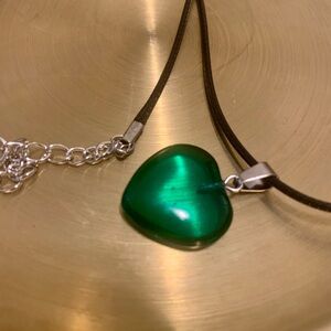 Emerald Heart Pendant Necklace with Black Cord